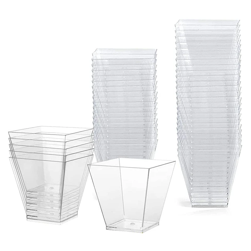 

100PCS 60ML Transparent Dessert Cups PS Plastic Trapezoid Square Dessert Cup Plastic Portion Cups Disposable Storage Cup