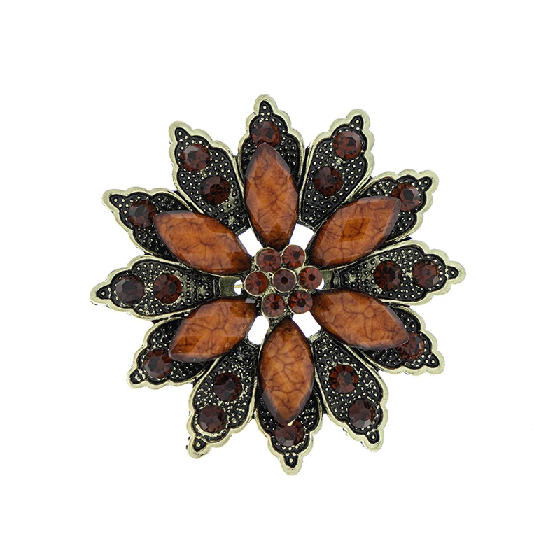 Ретро Модные ювелирные изделия оптом сплав смолы Стразы Цветок женская брошь для