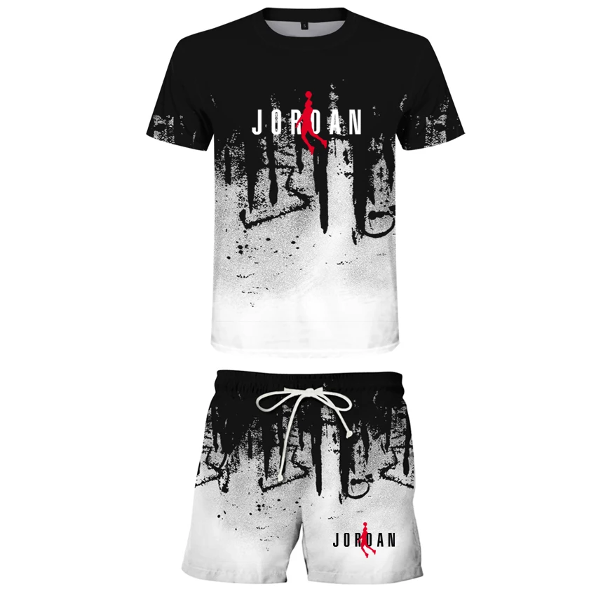 

2021 summer 3D print letter icon men's running short sleeve shorts quick sweat absorbing women's sports short sleeve set