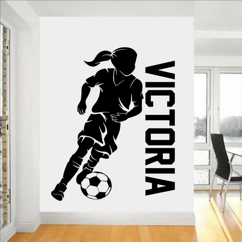 Personalized Soccer Girls Name Football Sport Wall Sticker Vinyl Home Decor Girls Room Bedroom Playroom Custom Decals Mural 4729