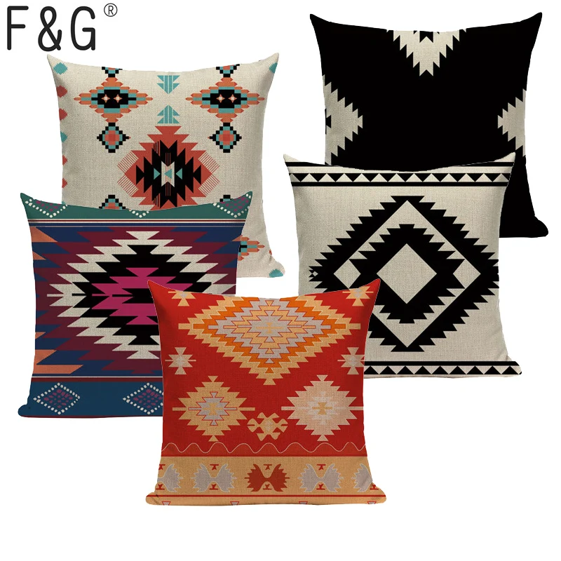 

Decorative Cushion Cover Nordic style Cotton Geometric Plaid Almofadas Fundas 45Cmx45Cm Square Replacement Printed Cushion Cover