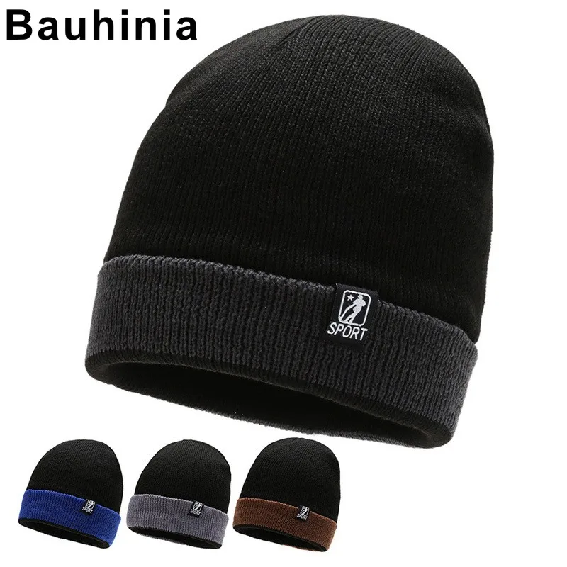 

Bauhinia brand autumn and winter color matching hat outdoor plus velvet toe cap woolen hat thick warm winter hat knitted hat