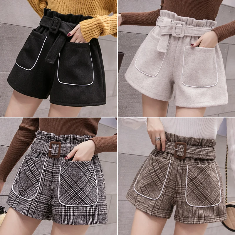 Осень и зима 2019 новый стиль женские ретро шорты с высокой талией свободные