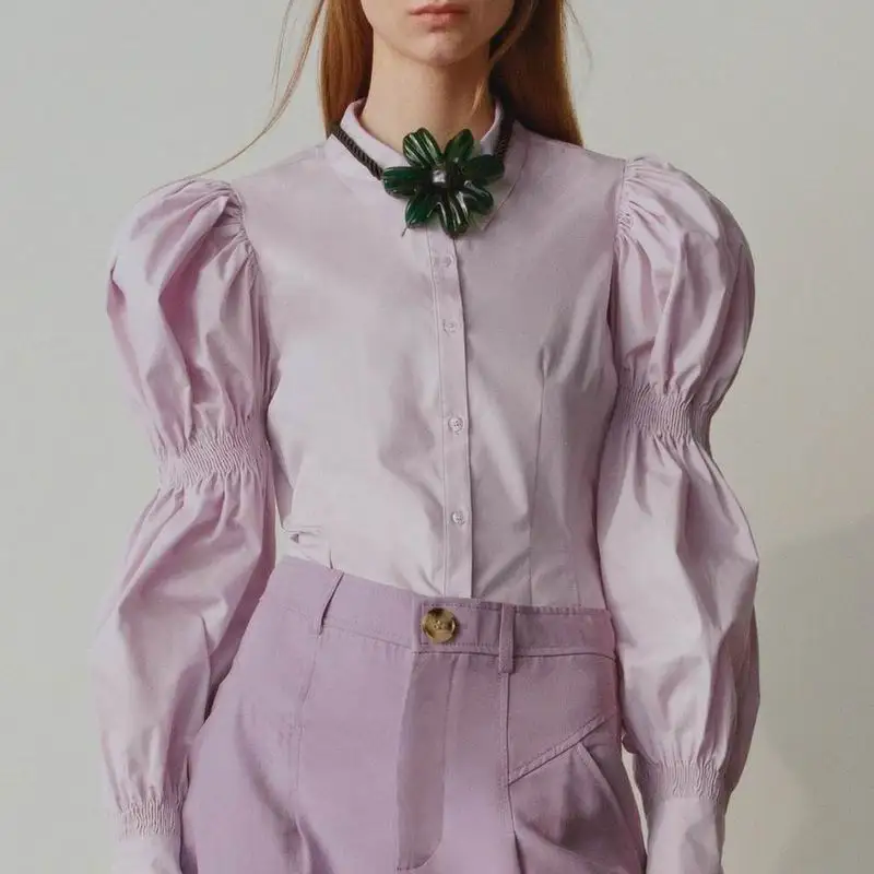 Стильные женские рубашки Весна 2020 Новая мода длинный рукав фиолетовый цвет