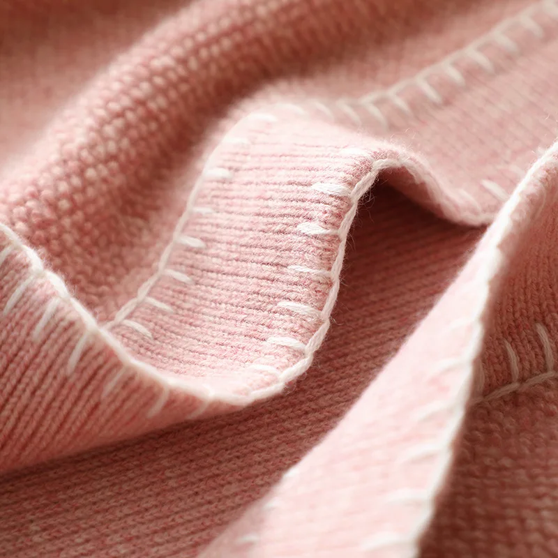 

Thick 100% Cashmere Cute Pink Cardigan Oversized High Street V-Neck Open Stitch Warm Winter Sweaters for Women Cardigans White