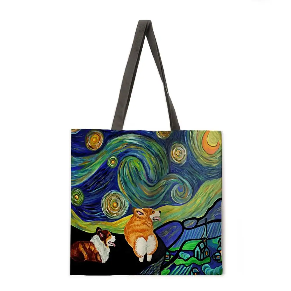 

Penbrook Welsh Corgi Linen Fabric Casual Tote Bag Foldable Shopping Bag Reusable Beach Bag Ladies Shoulder Bag Tote Bag