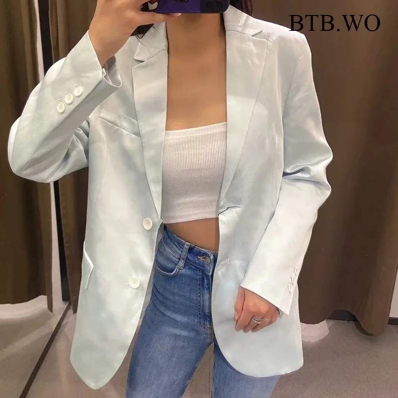 

Za Women 2021 Fashion Office Wear Single Button Blazer Coat Vintage Long Sleeve Female Outerwear Chic Veste Femme