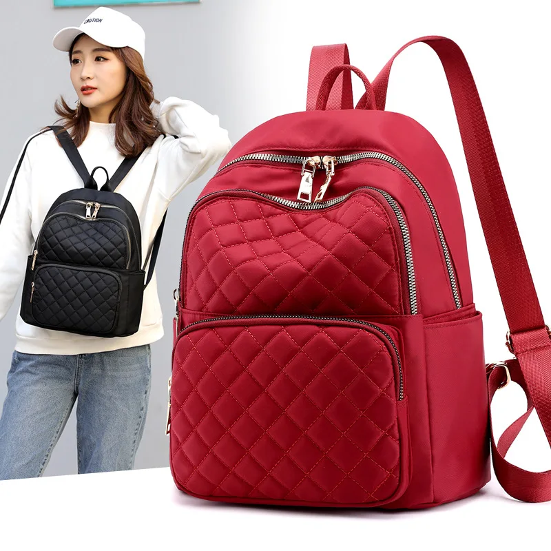 Backpack Female 2021 New Fashion Student Backpack Rhomboid Embroidered Thread Travel School Bag Trendy Double Back Female Bag