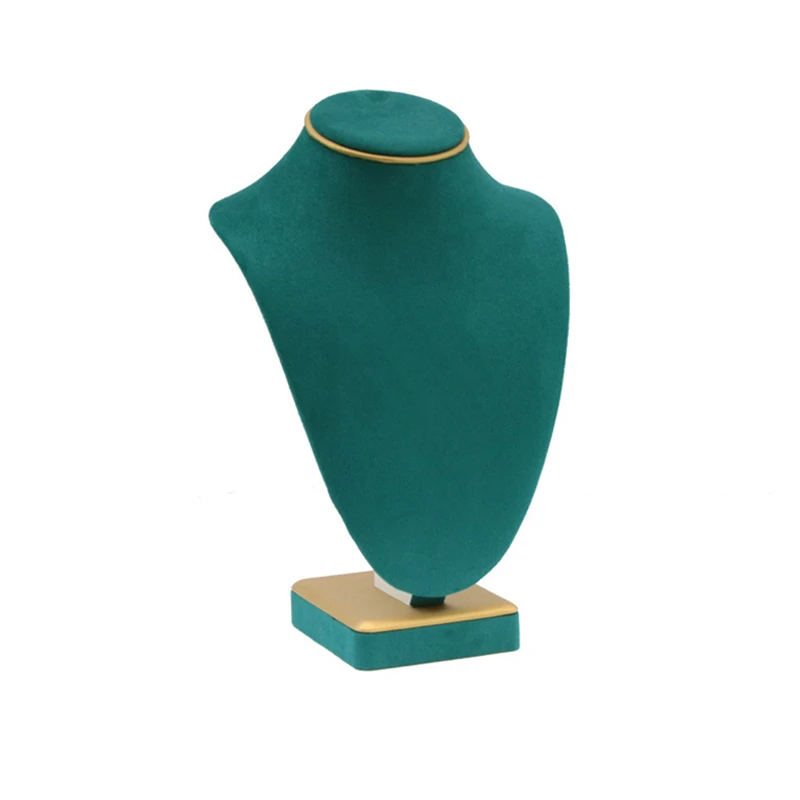 

Portrait Necklace Holder with Golden Edge Malachite Green Velvet&PU Jewelry Display Stand Retro Necklace Storage Rack Photo Prop