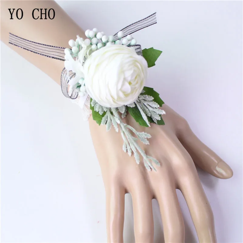 wrist corsage-G YO CHO мужской корсаж Свадебный цветок на запястье шампанское бордовый шелковый цветок браслет Жених булавка для бутоньерки DIY Свадебные аксессуары - Цвет: wrist corsage-G