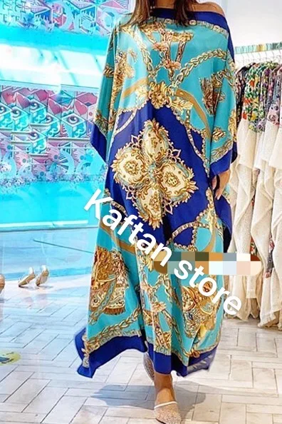 Красивый принт Арабский исламский Дубай Кафтан абайя свободного размера летние