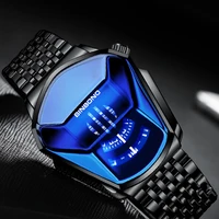 2021 new waterproof mens watches geometric locomotive design quartz watch for men black fashion stainless steel male clock