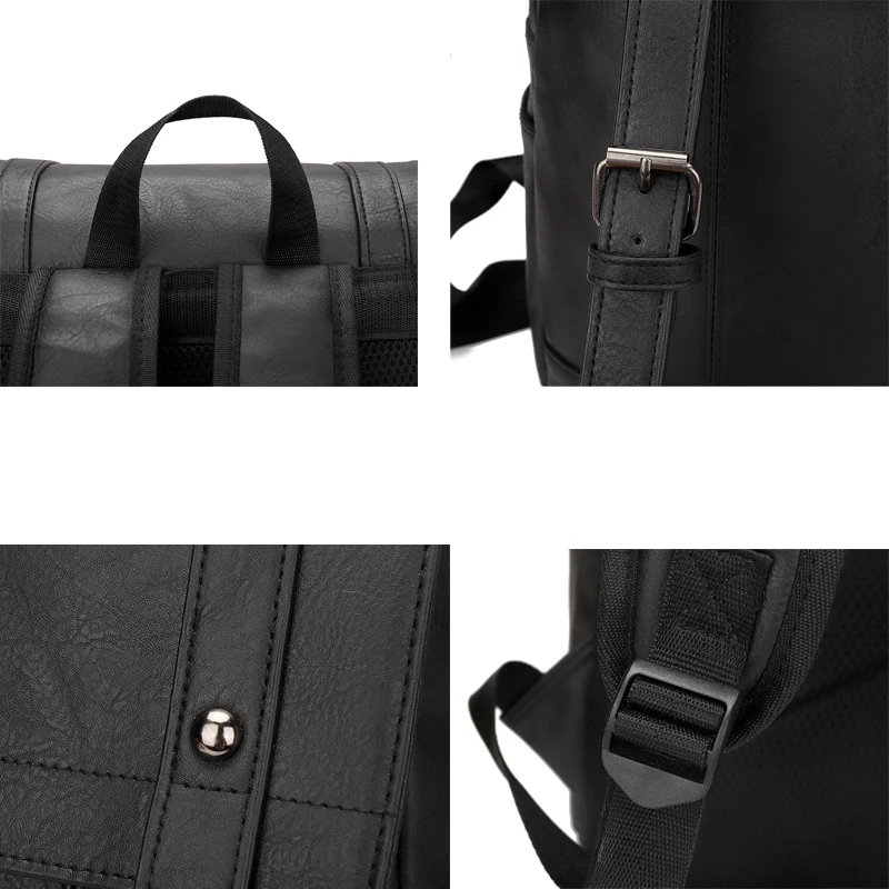 

Fashion Large Capacity 21inch PU Leather Backpack Men Hasp Zipper Solid Black Shoulder Bag Preppy Style Man Computer Daypack