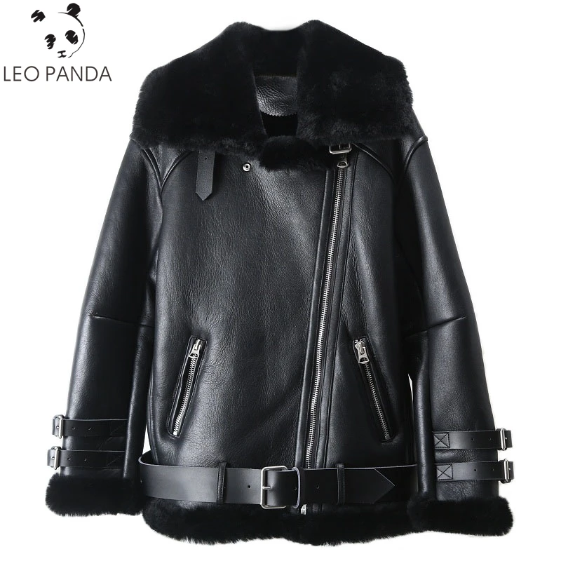 Winter Lamb Fur Bomber Real leather Jacket Women New Sheepskin Double Face Shearling Coat Oversized Genuine Leather Jackets