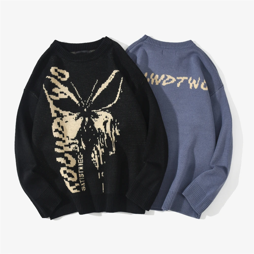 

Hip Hop Knitwear Mens Women's Sweaters 2020 Harajuku Fashion Butterfly Male Loose Tops Casual Streetwear Pullover Sweaters