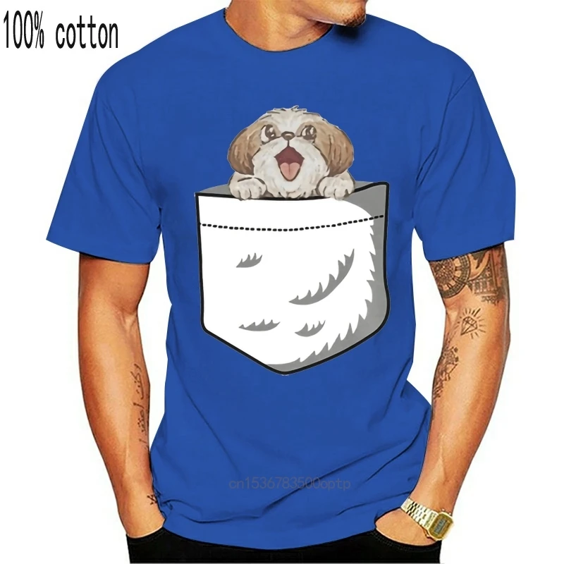 Мужская забавная Футболка модная футболка с карманом SHIH TZU женская | Женская