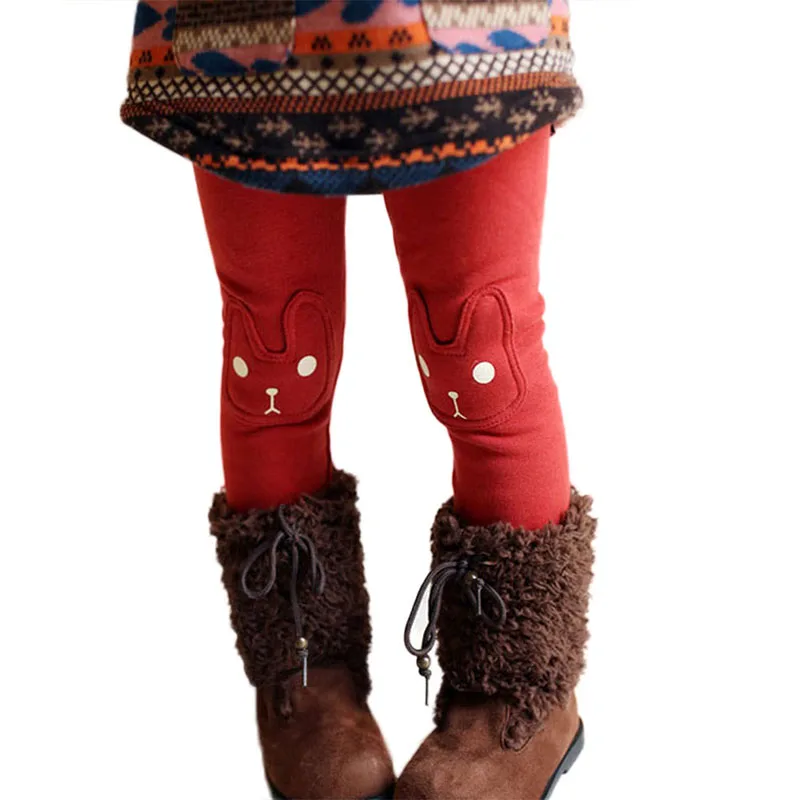Теплые флисовые леггинсы для девочек с принтом кролика | Мать и ребенок