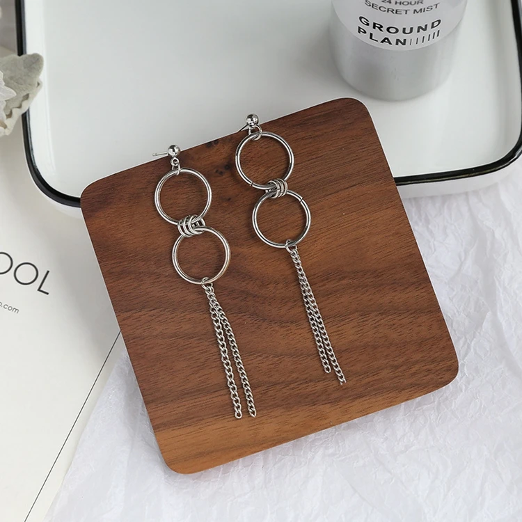 2019 корейская Серебряная цепочка серьги с кисточками эффектные геометрические