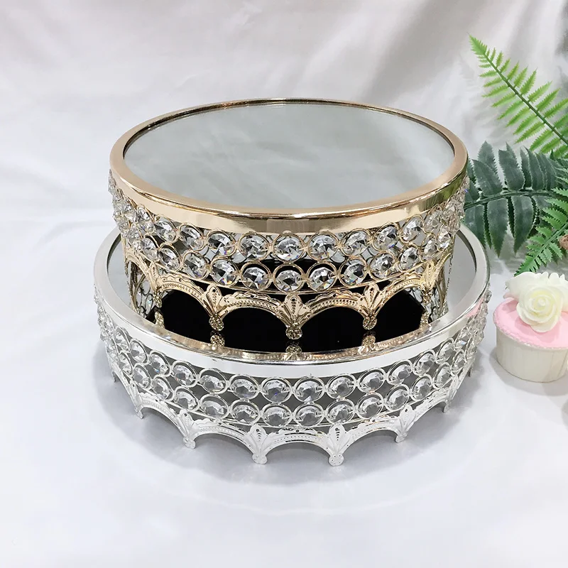 12 дюймов хрустальные бусины торт стенд серебро/с позолотой зеркальная