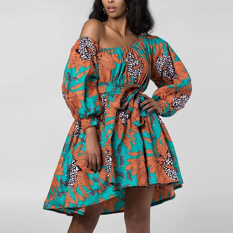 

Women African Dress Colors Print Shoulder Off Dress African Clothes Women Party African Dresses for Women Robe Africaine Femme