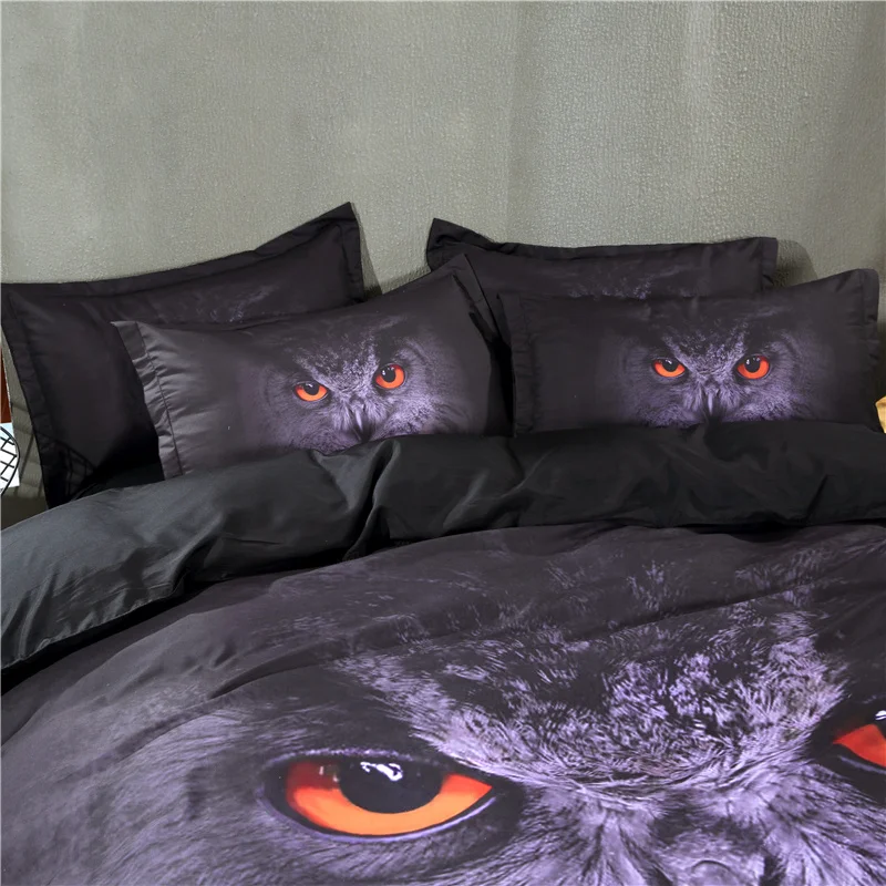 3D Owl Printed Bed Linen Bedding Set Ponder Comforter Cover Quilt Duvet Queen King Double Single Black Cat Beddings | Дом и сад
