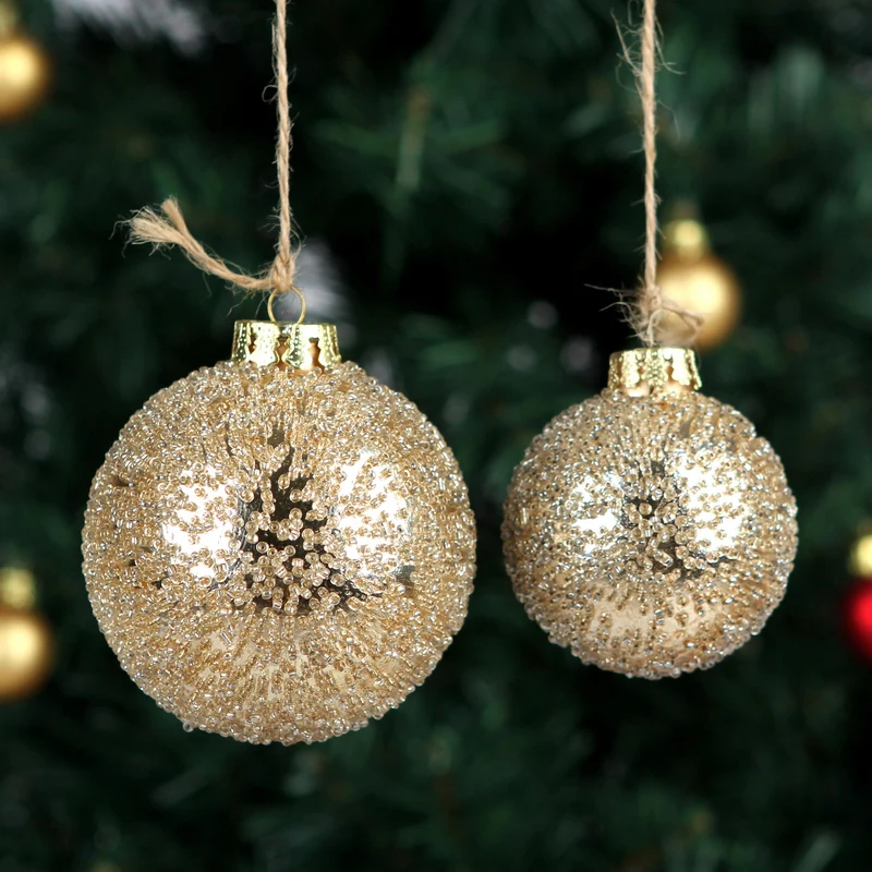

Free Shipping Diameter=6cm 8cm Small Size Gold Beads Sticking Glass Globe Home Decoration Christmas Day Hanging Ball Pendant