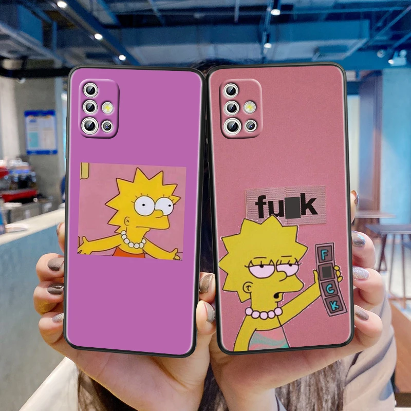 

Simpsons family girl For Samsung Galaxy A72 A71 A52 A51 A91 A81 A32 A22 A21 A01 A02 4G 5G Soft Black Phone Case Cover