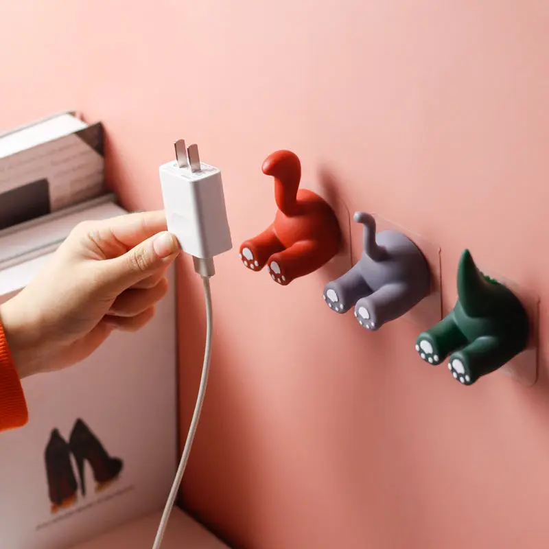 Universal Hook Kitchen Creative Wall Plug Hook Socket Adhesive Hook Bathroom Storage Holder Cartoon Cute Toothbrush Plug Holder