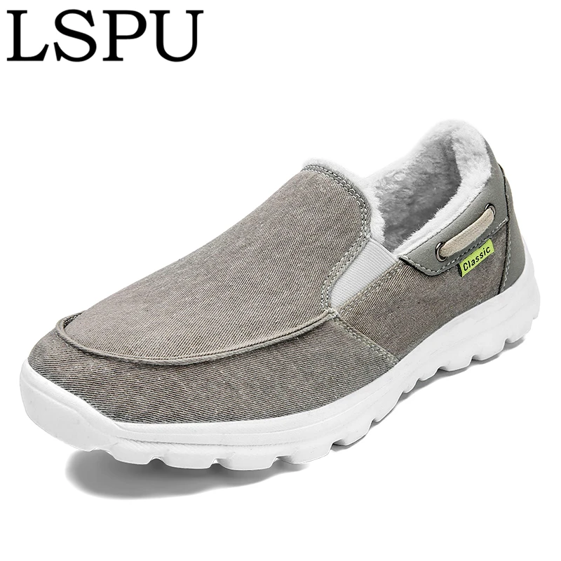 

Мужские зимние парусиновые туфли с бархатной подкладкой, Нескользящие удобные повседневные тканевые туфли, легкие утепленные теплые туфли...