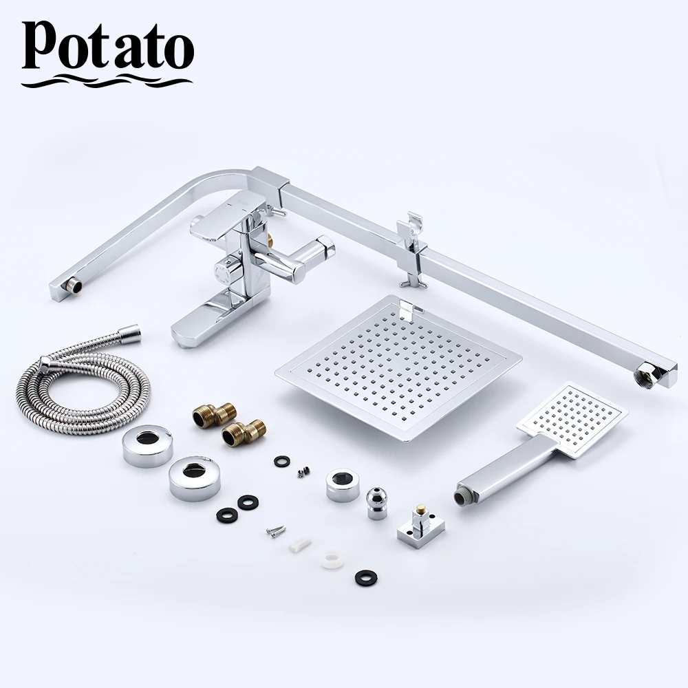 

Potato Bathroom Shower Set Hot And Cold Water With Hand Sprayer Wall Mounted Chrome Bathtub Shower System Mixer Tap p3506