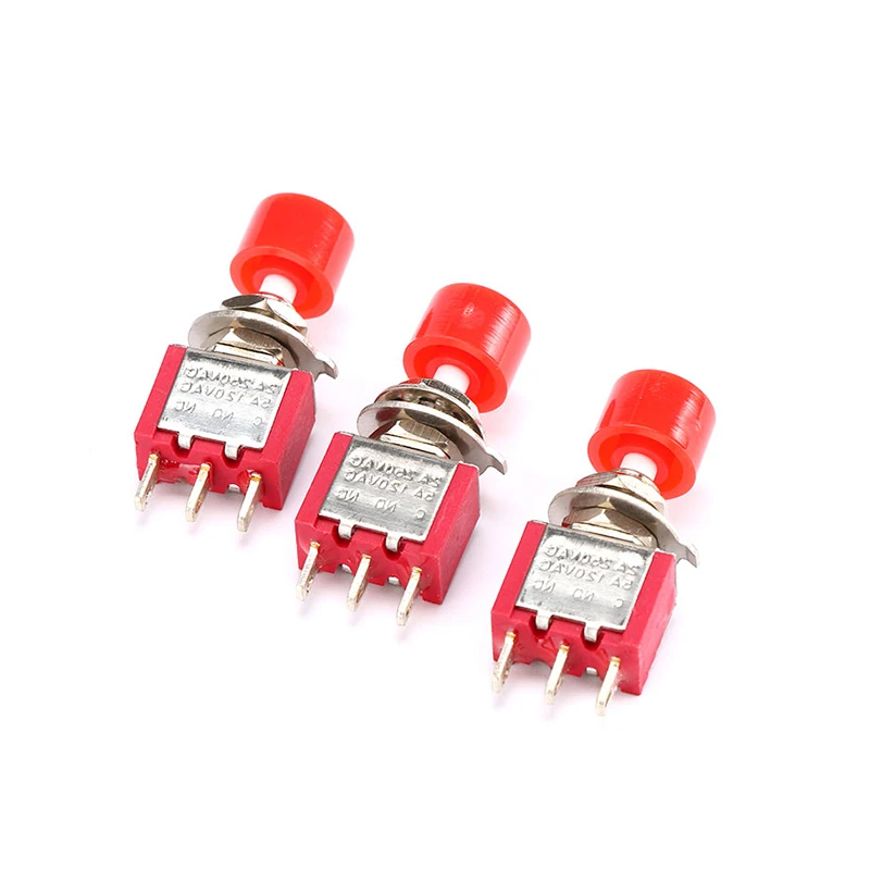 

10 шт./лот PS-102 202 кнопочный переключатель самосброс с Красной круглой кнопкой, 2 А, 250 В, переключатель питания переменного тока, 3 контакта, 6 ко...