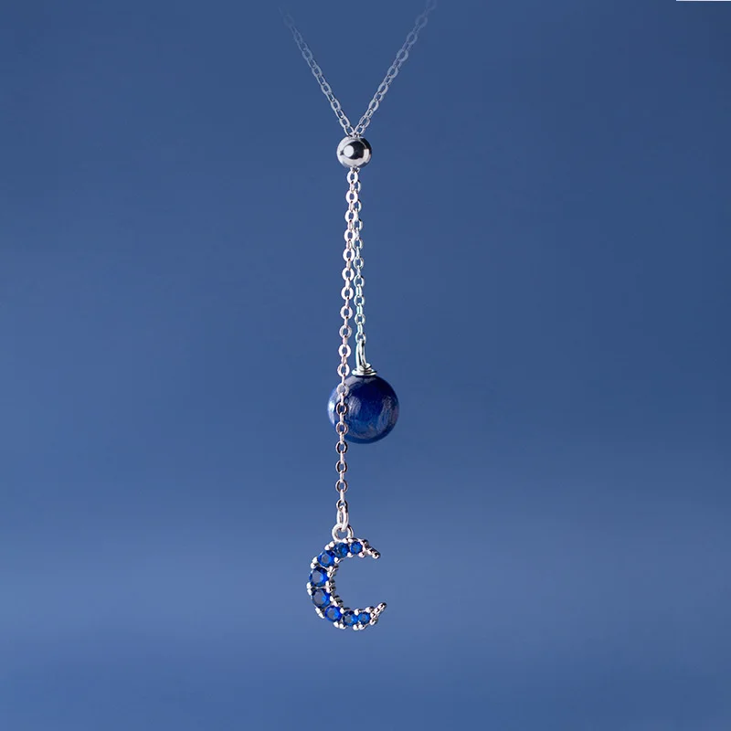 925 пробы Серебряный Синий Стразы драгоценные камни женские подарки|Ожерелья| |