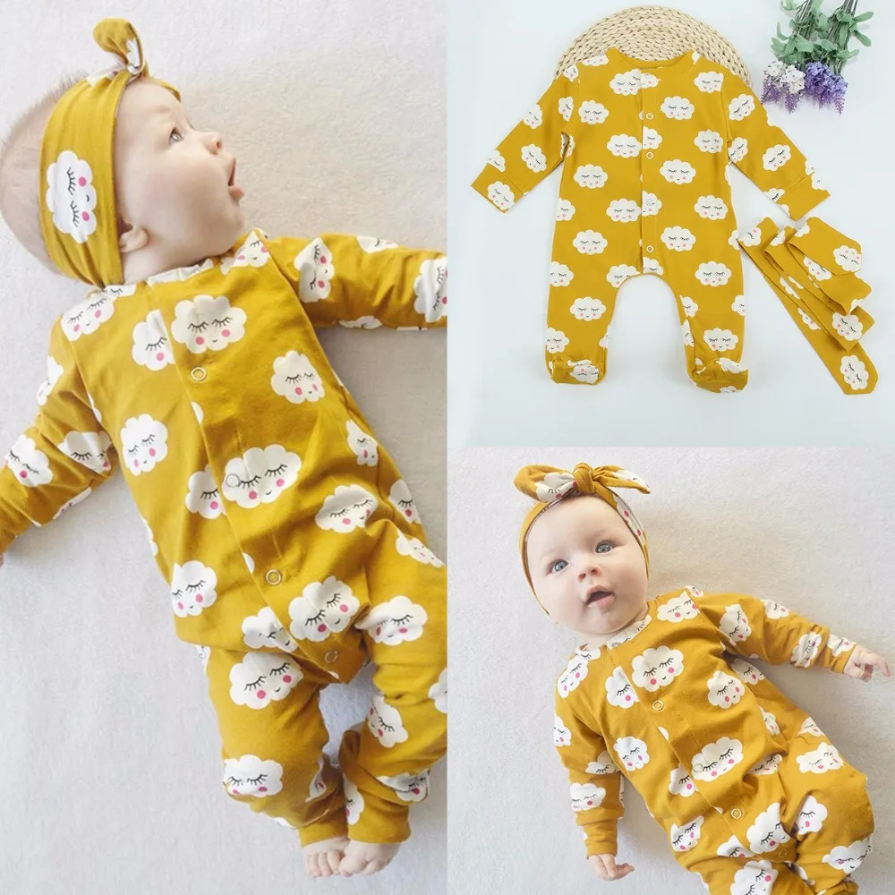 Желтый комплект из 2 предметов очень милый детский комбинезон с рисунком облаков