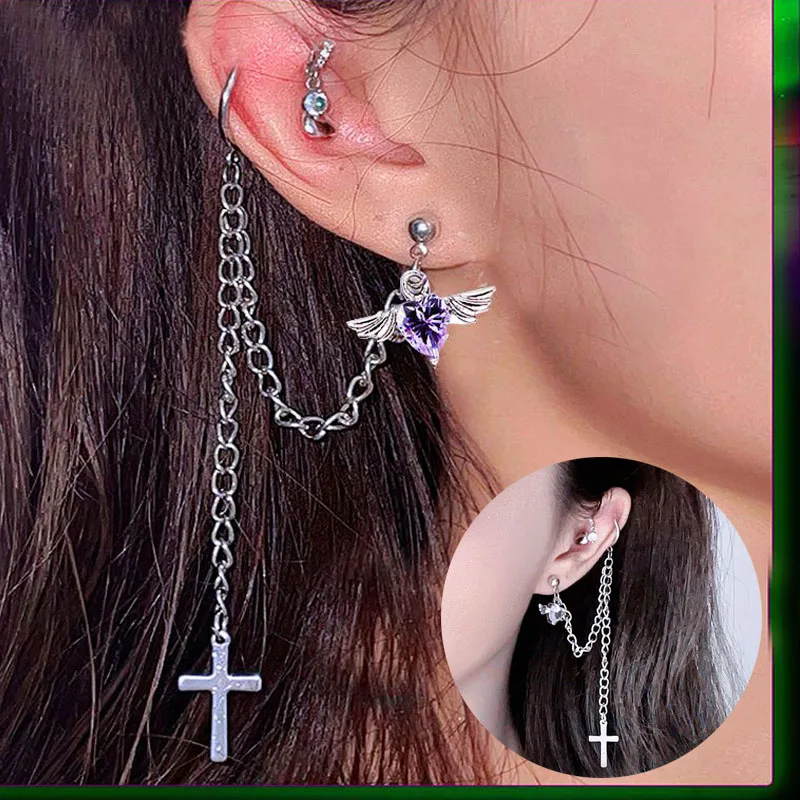 

Cute Angle Wings Earrings Dangle Heart Cartilage Earring Stainless Steel Helix Piercing Tragus Lobe Earings Studs Korean Jewelry