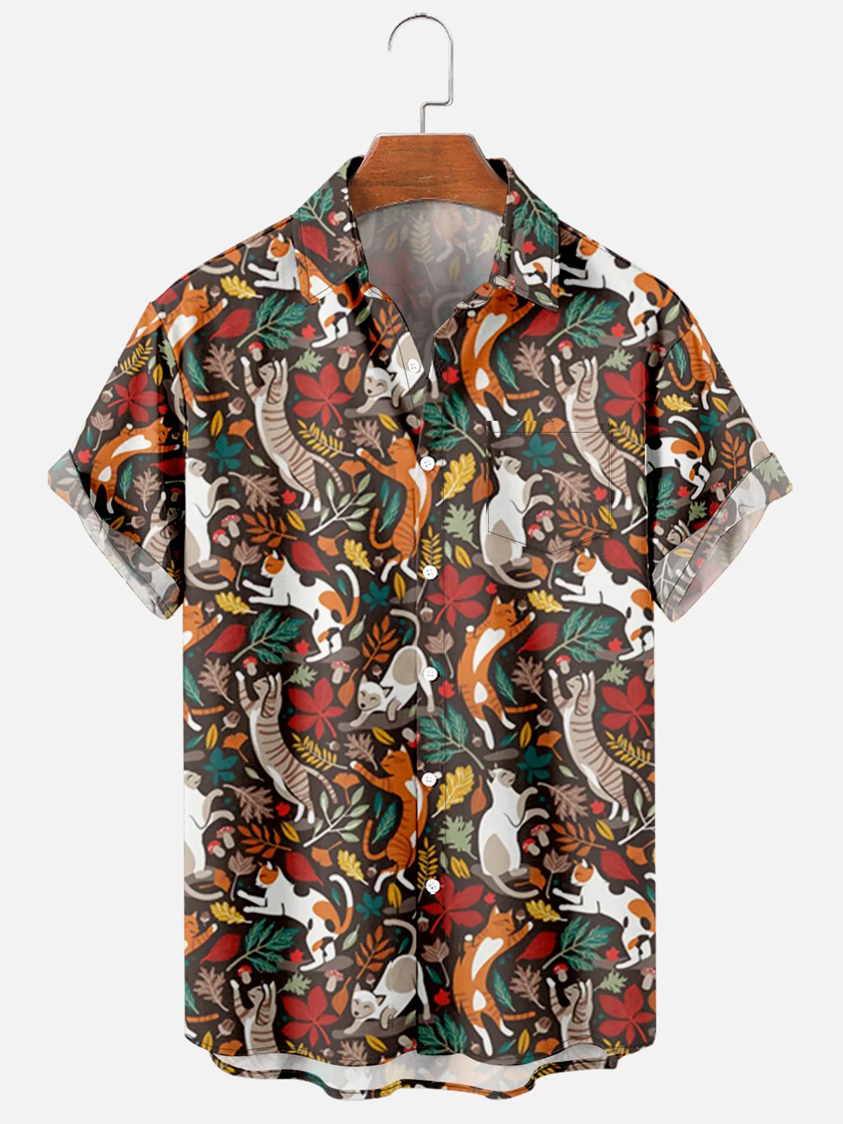 

2021 New Men's Casual Trend Harajuku Spring/Summer Plaid Shirt Short Sleeve Chest Pocket Design Fashion Print Button 060