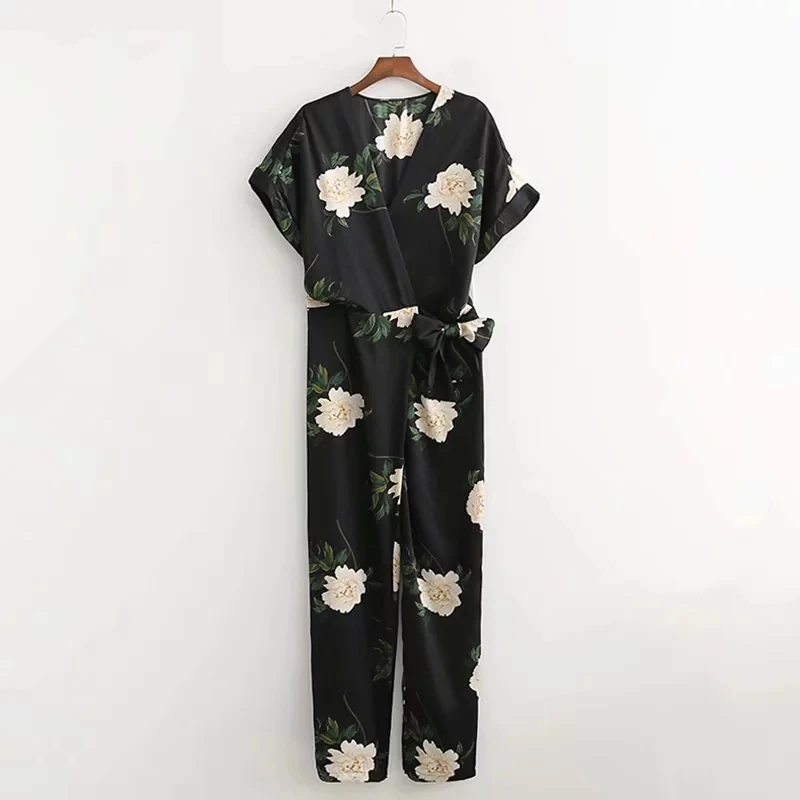 2019 короткий рукав цветочный комбинезон женский сексуальный v-образный вырез