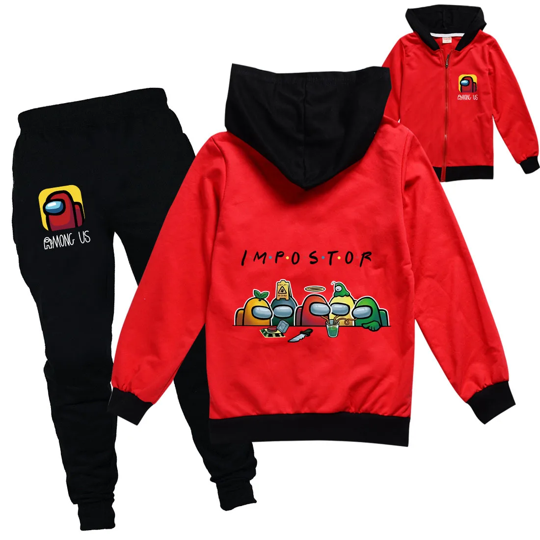 

2021 Spring Boys Game Impostor Hoodies Trousers 2Pcs Set Kids Among Us Jacket Set Children's Casual Tracksuit Baby Girls Outifts