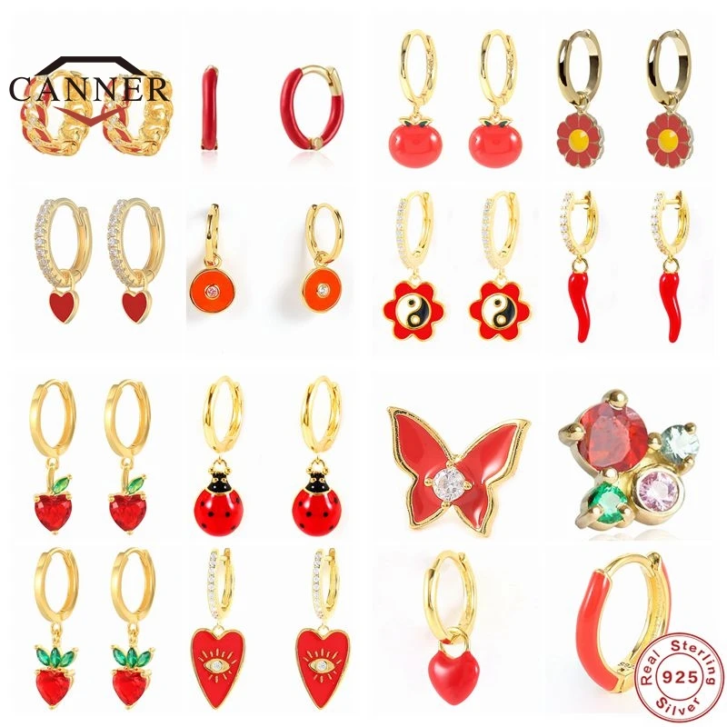 Женские и мужские серьги-Кольцо из серебра 925 пробы с красным Цирконом | Украшения