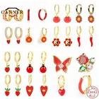 Женские и мужские серьги-Кольцо из серебра 925 пробы с красным Цирконом