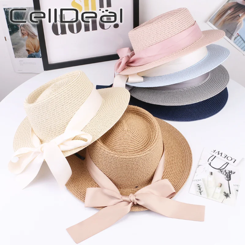 Летние шляпы от солнца женская модная соломенная шляпа с бантом из ленты пляжная