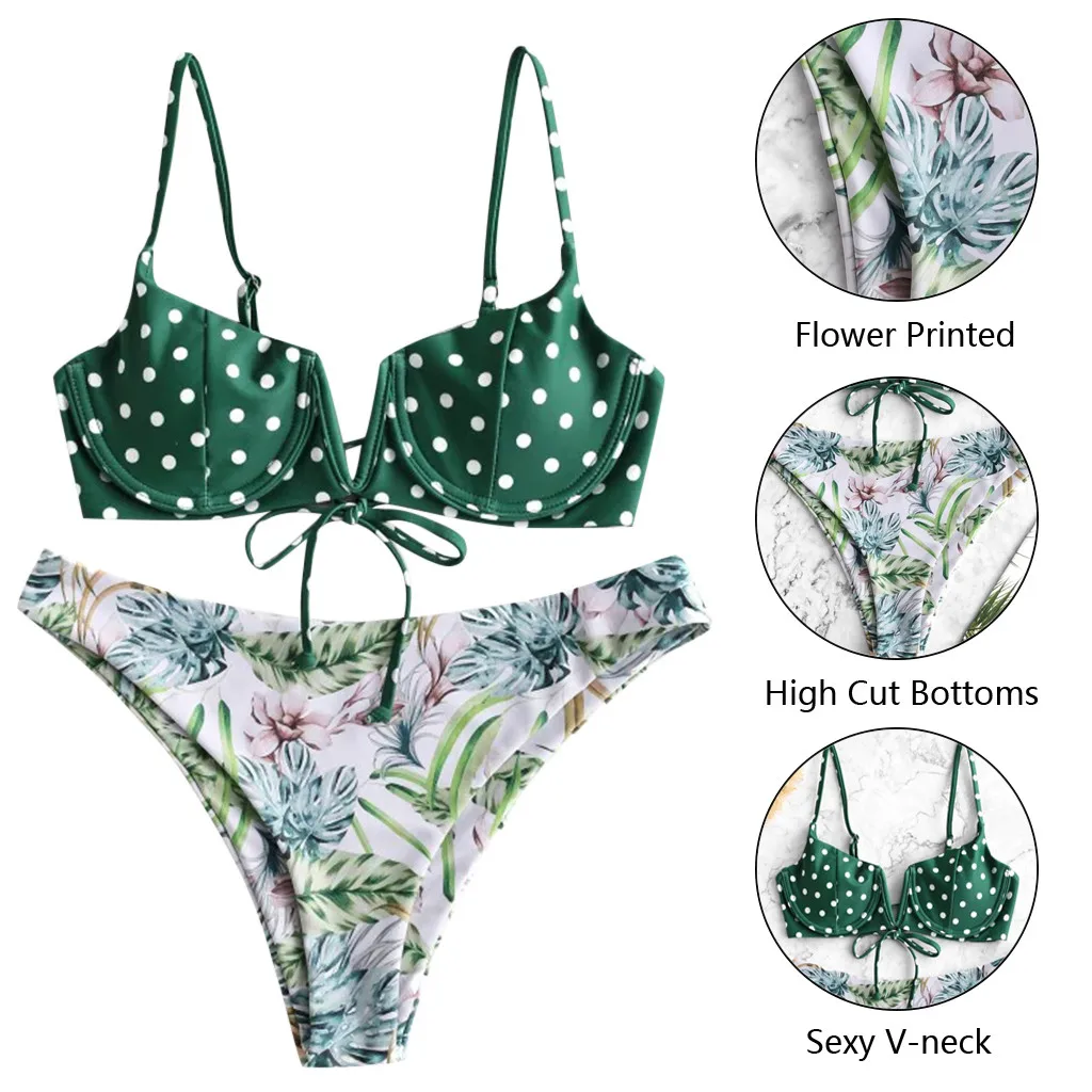 

Floral print bikinis 2021new swimwear women High Waist maillot de bain femme biquini sexy brazilian bikini V Neck Swimsuit