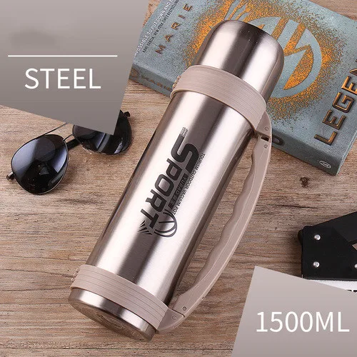 Steel ecru 1500ml 304 термос большой емкости из нержавеющей стали, 1200 мл, 1500 мл, 2л, для машины, для путешествий, портативная бутылка-термос л - Цвет: Steel ecru 1500ml