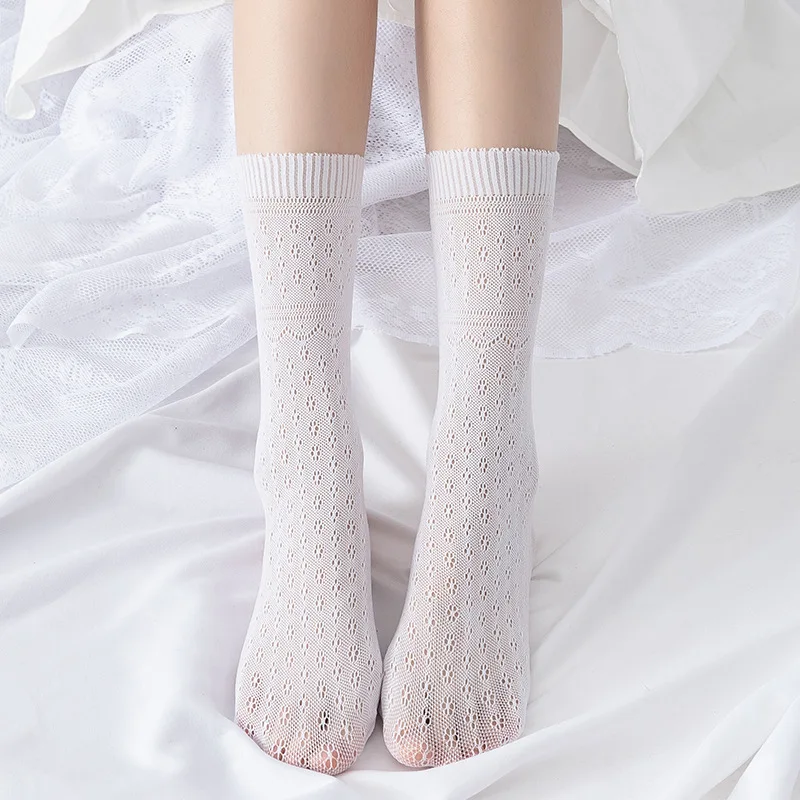 

Retro Cut Out Sun Flower Calf Tube Socks Chic Dark Lace Net Socks Lolita Style Elegant Footwear Jk Uniform Accessory