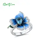Женские серебряные кольца SANTUZZA из серебра 925 пробы с эмалью, Изящные Ювелирные Украшения ручной работы с цветком Голубой Орхидеи