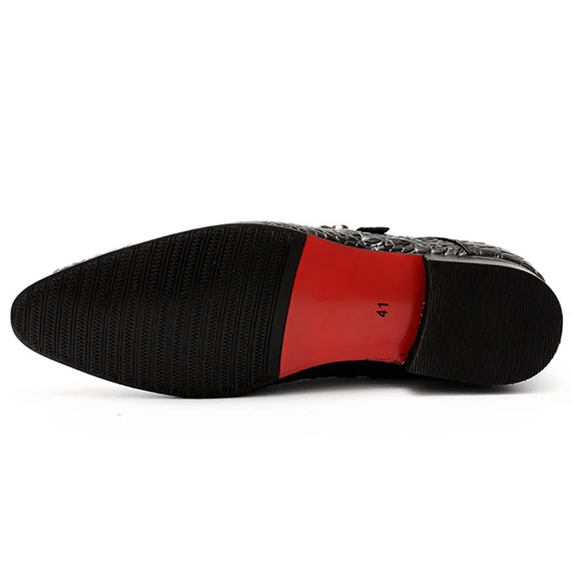 

Vintage Genuine Leather Man Formal Dress Office Shoes Alligator Pattern Pointed Toe Monk Strap Mens Italian Designer Flats HS101