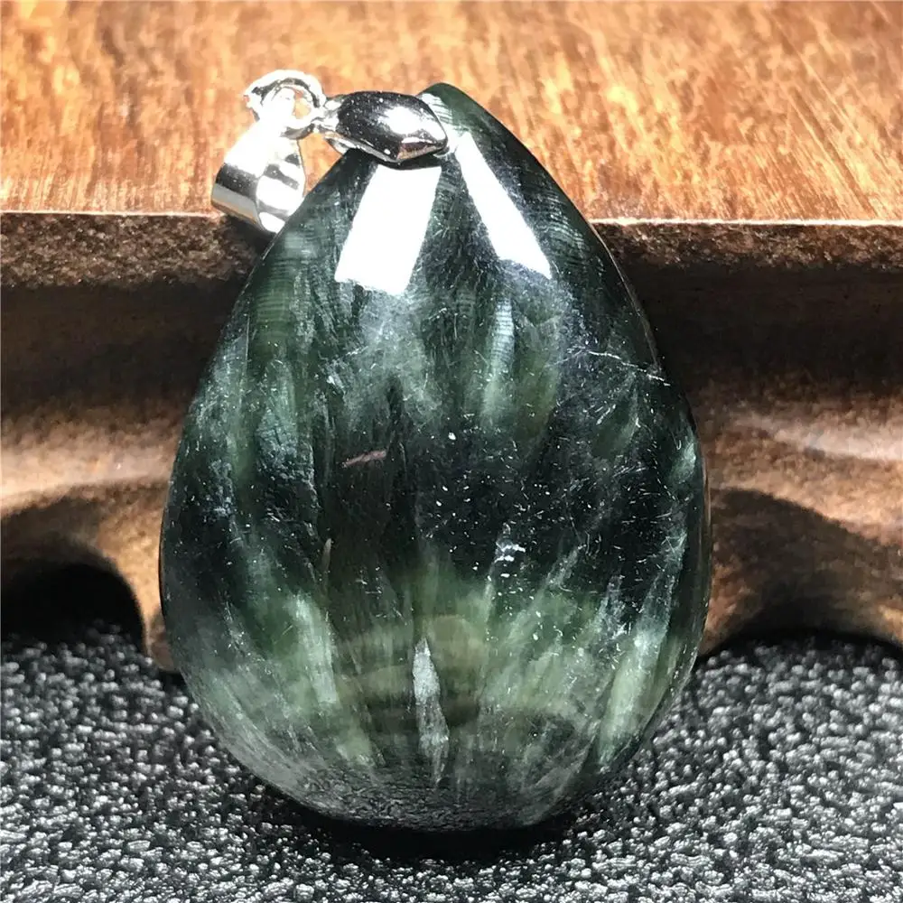 

Ожерелье из натурального зеленого серафинита, кулон для женщин, женщин, мужчин, лечебный подарок, кристаллы, бусины 34x25x10 мм, серебряные ювел...