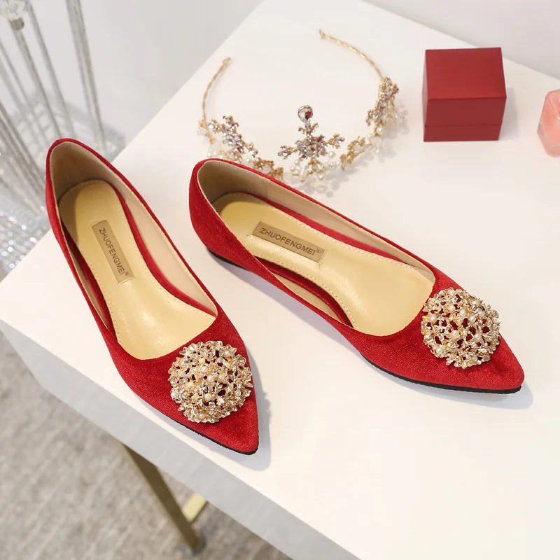Женская свадебная обувь в китайском стиле Красный цвет мягкое покрытие (флок)