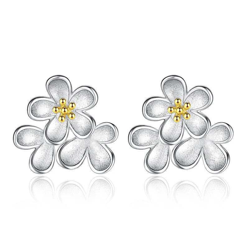 

ModaOne Cold Design 925 Sterling Silver Cherry Blossoms Flower Earrings Women Fashion Jewelry oorbellen