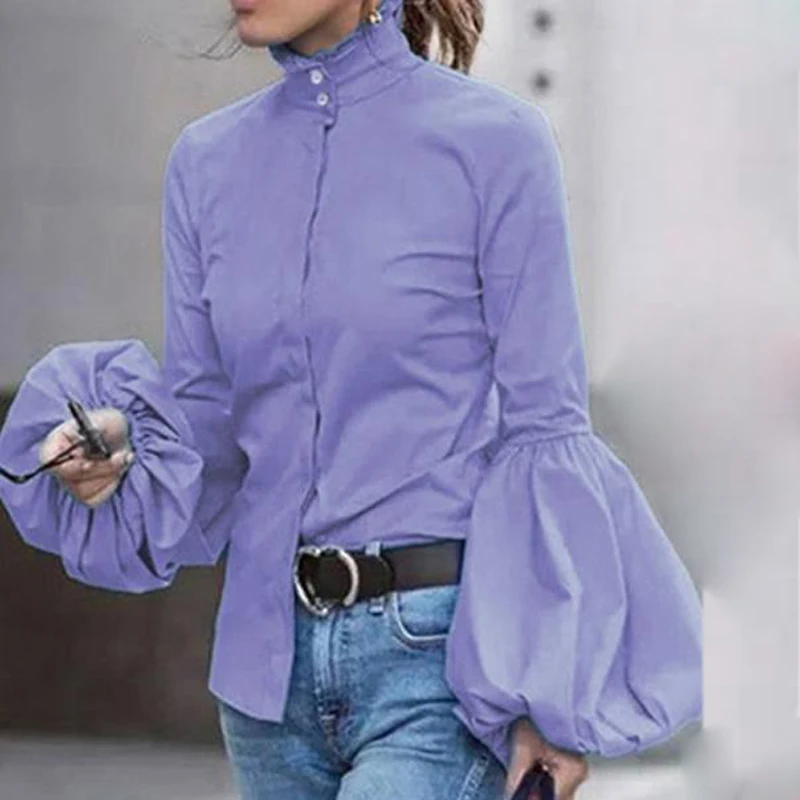 

2021 New Fashion Lantern Long Sleeve Ms. Pregnant Top Shirt Autumn High Collar Office Pregnant Woman Solid Color Top