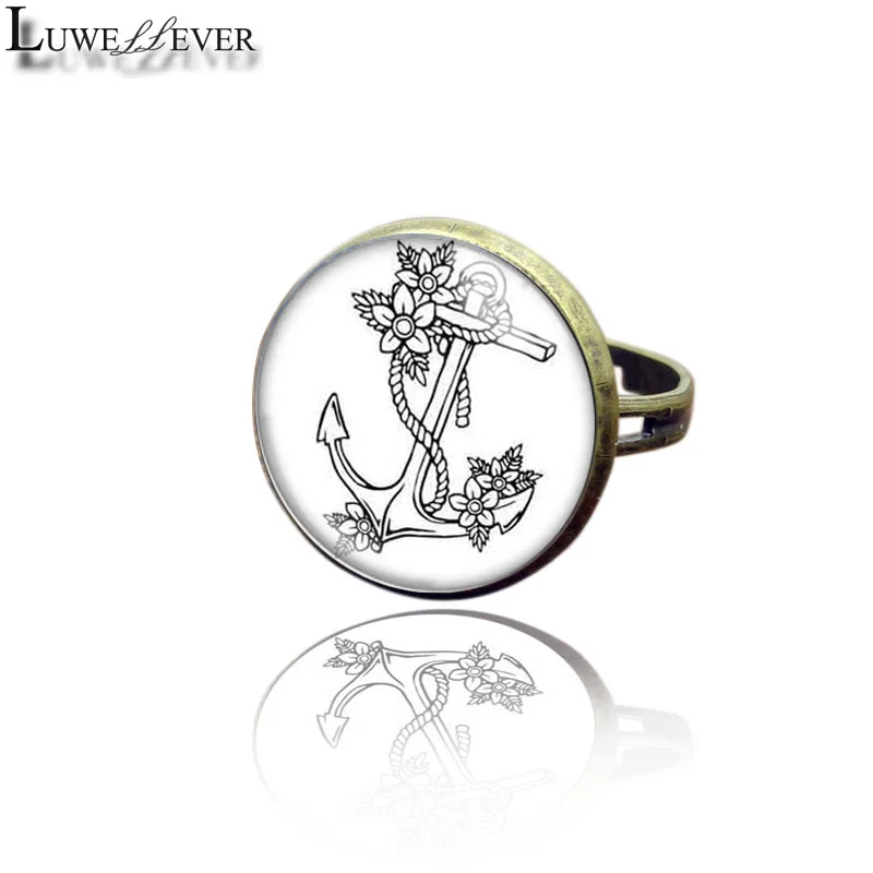 

New 3552 Rudder Fashion Adjustable Bronze Ring 30mm Round Glass Rings Charm Jewelry For Unisex Teenagers Gift